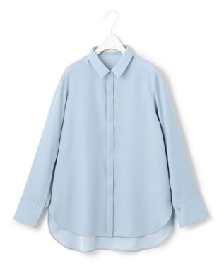 ICB L 【接触冷感・UVケア・速乾・洗える】FluidBackSatin スリットスリーブシャツ ライトブルー系