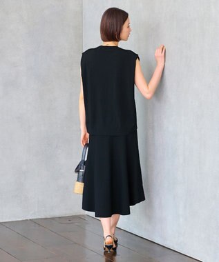 自由区 L 【洗える】クレープストレッチニット スカート ネイビー系