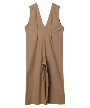 Green Parks 綿麻混サロペット Dark Beige