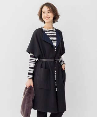 自由区 【洗える】リバーシブルニットジレ ブラック系