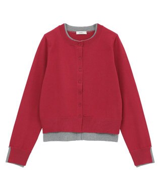 earth music&ecology 【コットン混紡】バイカラーレイヤード風カーディガン Red
