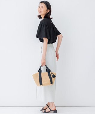 23区 L 【洗える】デニムライクシャンブレー ピンタック ブラウス ブラック系