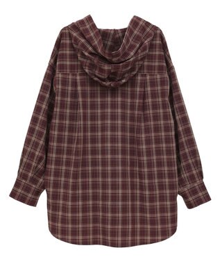 earth music&ecology フーディーチェックシャツ Bordeaux