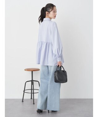 earth music&ecology リボン付き切り替えギャザーシャツチュニック Light Blue