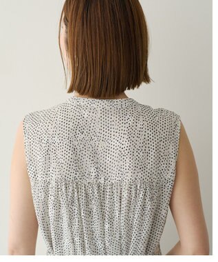 YECCA VECCA シアードット柄ギャザーワンピース Off White