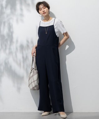 23区 L 【一部店舗限定/吸水速乾/UVカット/接触冷感/洗える】ストレッチジョーゼット オールインワン ネイビー系