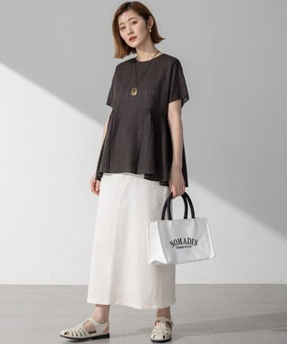 23区 L 【洗える】カラミ ストライプ ペプラム ブラウス ダークブラウン系