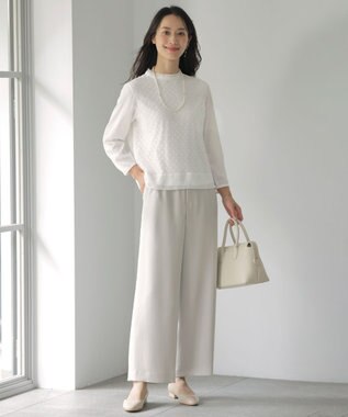 J.PRESS LADIES パウダリーツイルレースコンビ カットソー ホワイト系