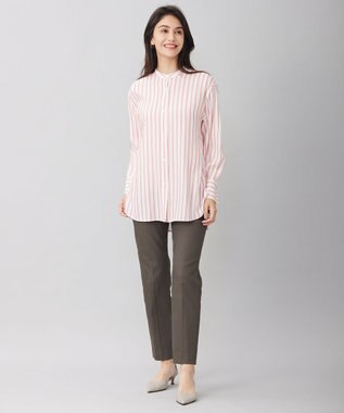自由区 【洗える】SOMELOSテンセルバンドカラー シャツ オフ×ピンク
