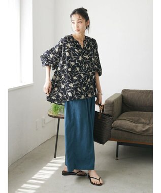 CRAFT STANDARD BOUTIQUE インド綿アソート柄シャツチュニック Black