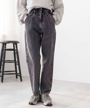 WEGO ウエストフリルマムデニムパンツ ブラックその他