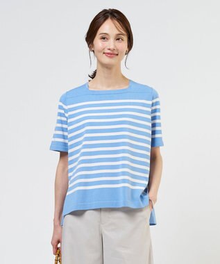 J.PRESS LADIES RELAX OVER KNIT プルオーバー ソフトブルー×オフホワイト
