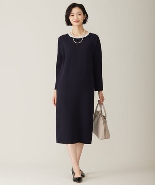 J.PRESS LADIES L 【WEB限定カラーあり・洗える】TRIM RAYON STRETCH ニット ワンピース ネイビー系
