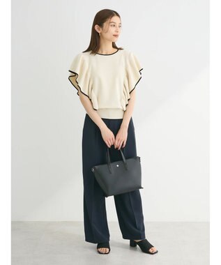 Green Parks 配色フリルニットプルオーバー Off White