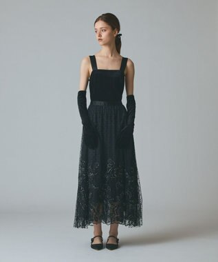 GRACE CONTINENTAL ドットフラワーembドレス ブラック