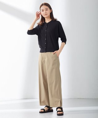 J.PRESS LADIES 【洗える】マイクロタイプライターストレッチ セミワイド パンツ ベージュ系