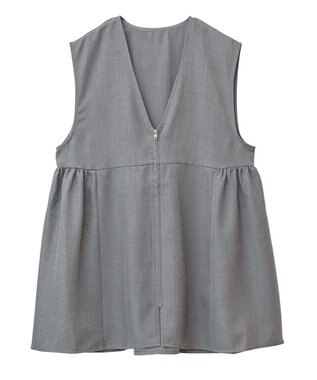 Green Parks 麻調ミディ丈ＺＩＰベスト Light Gray