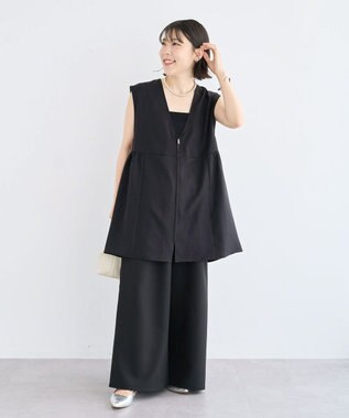 Green Parks 麻調ミディ丈ＺＩＰベスト Black