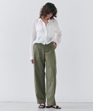 BEIGE， 【洗える】CROCUS / カービーシルエットタックパンツ Khaki