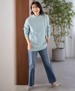 ANY L ソフトタッチケーブルニットチュニック ミント