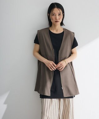 Green Parks 麻調ミディ丈ＺＩＰベスト Brown