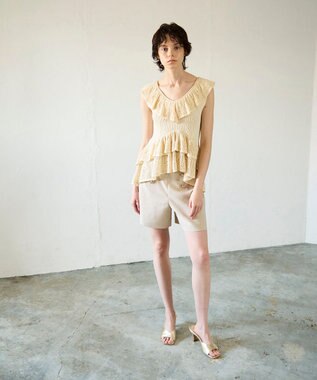 GRACE CONTINENTAL ミックスフリルニットトップ キナリ