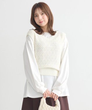 earth music&ecology ラメジャガードニットベスト Ivory