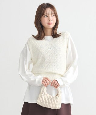 earth music&ecology ラメジャガードニットベスト Ivory