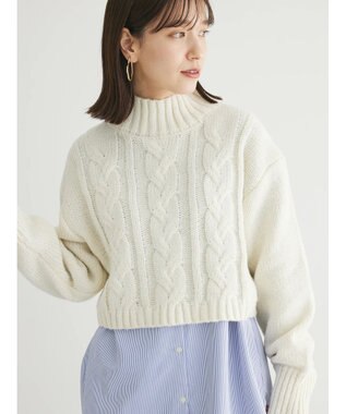 Green Parks ショート丈ケーブルニットプルオーバー Off White