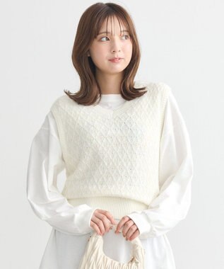 earth music&ecology ラメジャガードニットベスト Ivory