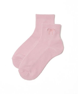 WEGO リボン刺繍アンクルパイルソックス ライトピンク