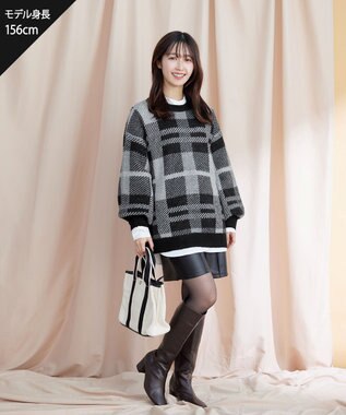 Tiaclasse 【洗える】チェック柄プルオーバーニット ブラック