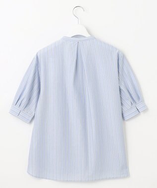 J.PRESS LADIES S 【イージーケア】ストライプジャージー バンドカラー カットソー サックスブルー系1