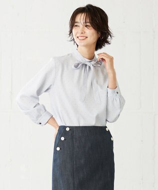 J.PRESS LADIES 【洗える・吸水速乾】 ライトアムンゼンドットPT リボン ブラウス サックスブルー系5