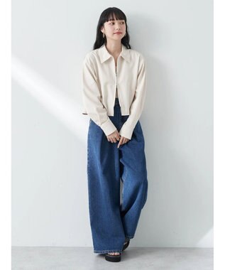 earth music&ecology ジップショートシャツ Light Gray