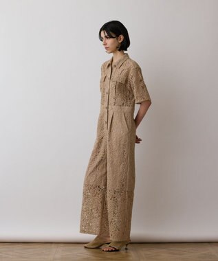 GRACE CONTINENTAL コードレースジャンプスーツ ベージュ