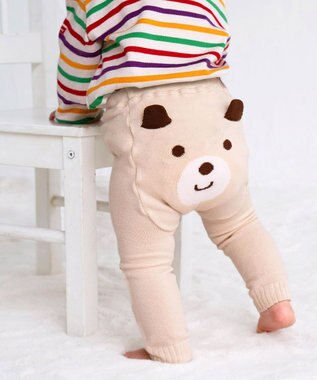 MIKI HOUSE HOT BISCUITS 【70-100cm】 顔ドン のびのび ベビースパッツ アイボリー