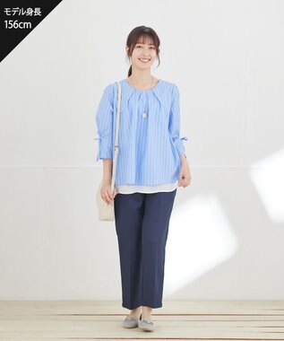 Tiaclasse L センタープレス テーパードパンツ ネイビー