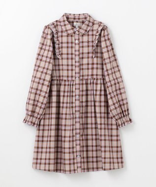組曲 KIDS 【110-140㎝】リセチェックシャツ ワンピース グレー×ブラウン系