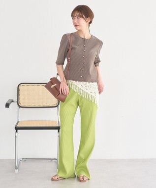 earth music&ecology セルフカットリブフレアパンツ Pistachio