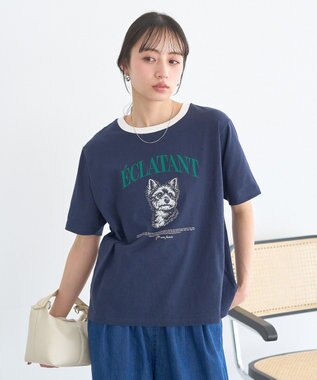 earth music&ecology 【綿100％】アソートリンガーＴシャツ Navy