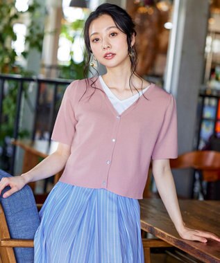 Tiaclasse 【洗える】異素材を組み合わせたカットソードッキングワンピース オフ×サックスストライプ