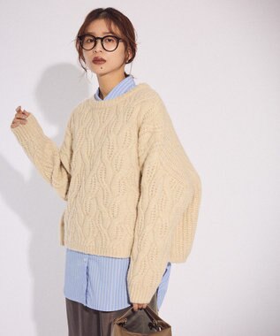 Green Parks ふわふわケーブルニットプルオーバー Ecru