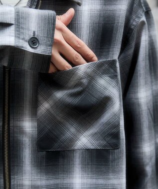 WEGO 【ユニセックス着用ITEM】オンブレチェックシャツジャケット ブラックチェック1