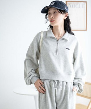 WEGO ハーフジップショートスウェット 杢グレー