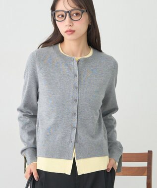 earth music&ecology 【コットン混紡】バイカラーレイヤード風カーディガン Gray