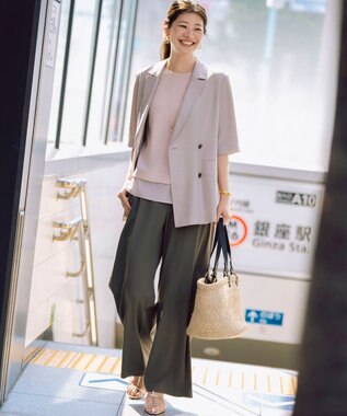 23区 【Oggi掲載】リネンライクグロッシー ハーフスリーブ ダブル ジャケット ベージュ系