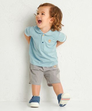 MIKI HOUSE HOT BISCUITS 【70-110cm】 くま耳 セーラーカラー半袖Tシャツ ストームブルー