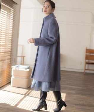 組曲 スタンドカラーシャギーコート チャコールグレー系