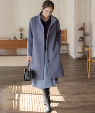 組曲 スタンドカラーシャギーコート チャコールグレー系